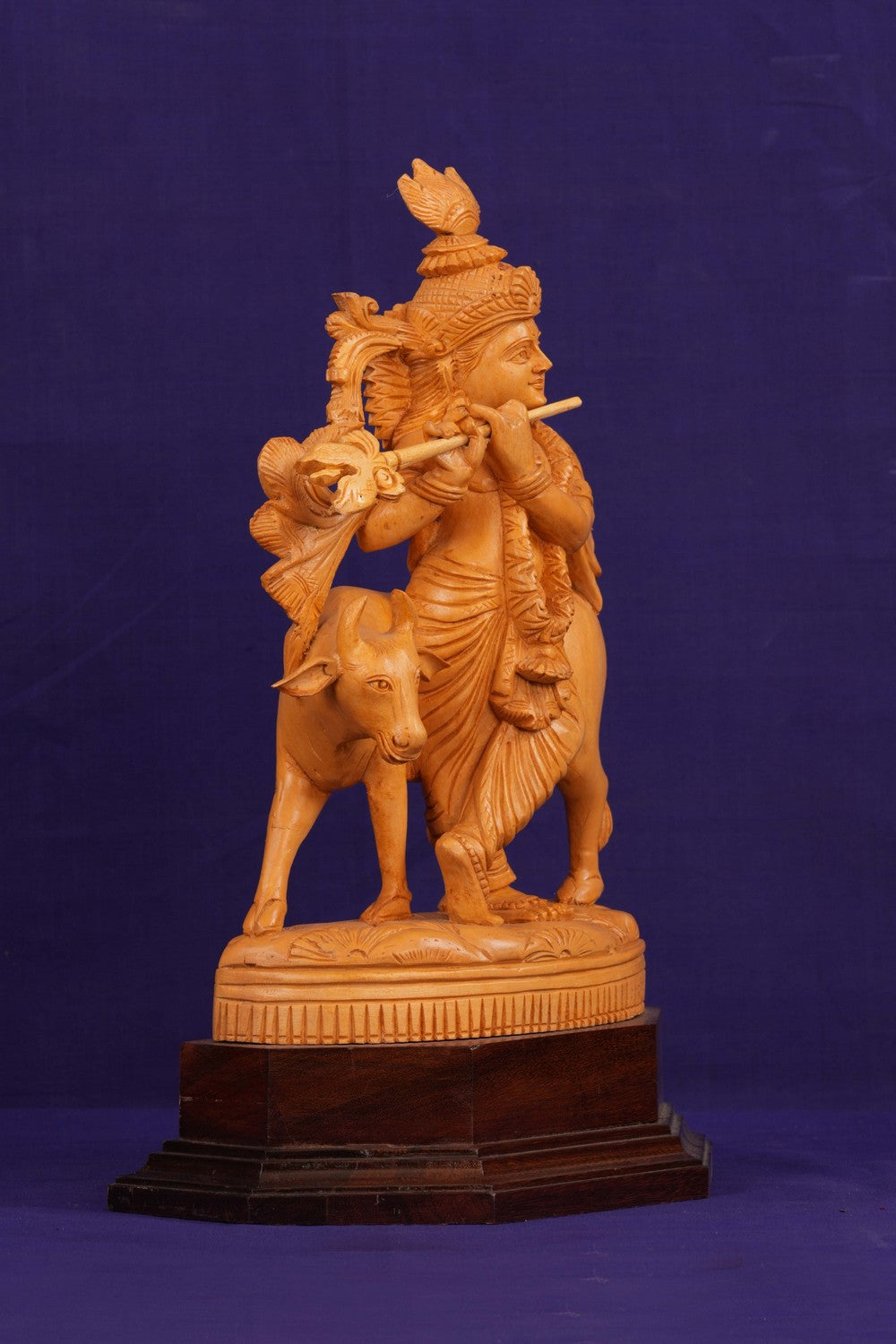 Image of Wooden Lord Krishna Sculpture